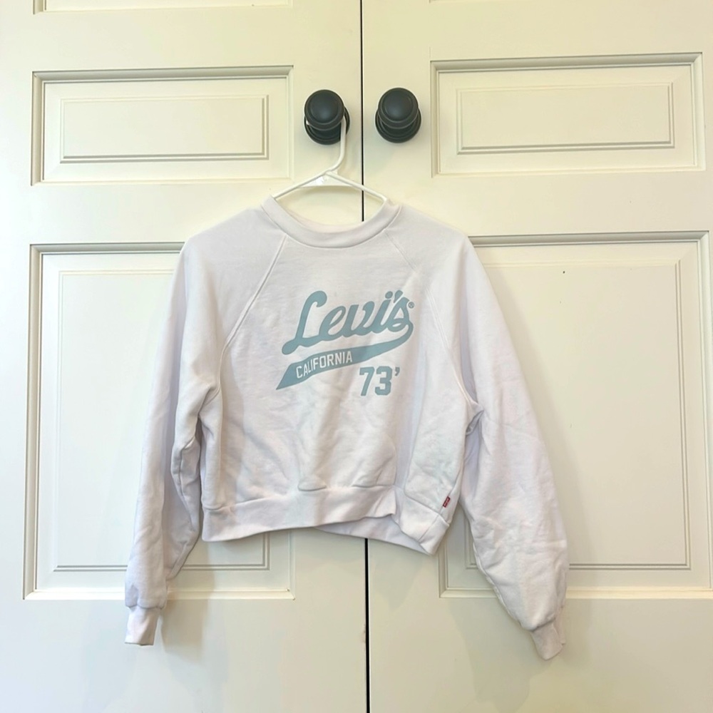 Levi's California 73' Women's Crewneck Sweatshirt, White and Light Blue, XS